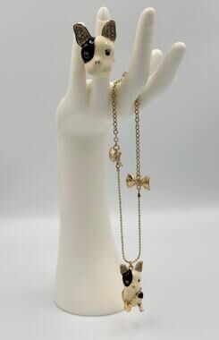 Betsey Johnson Royal Engagement French Bulldog Necklace-Matching Cocktail Ring